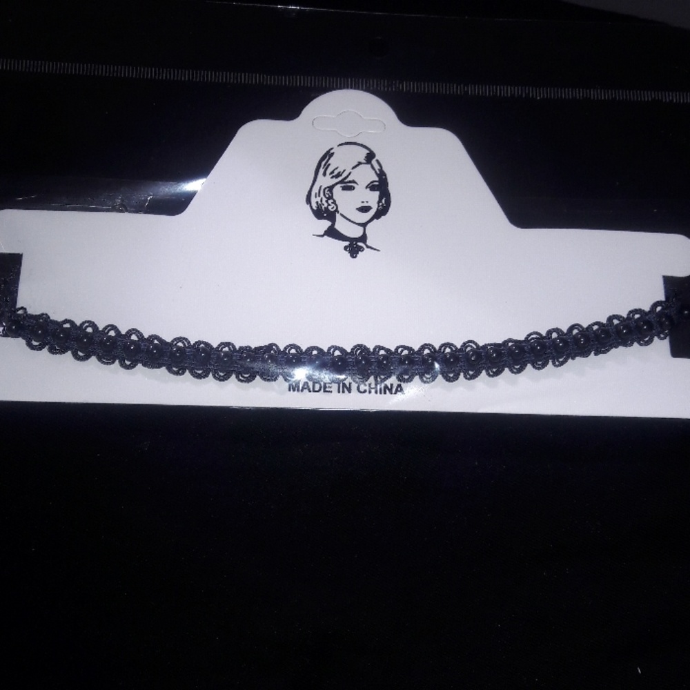 Navy blue beaded crochet choker